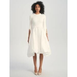 NWT Aleeza Paris Ivory Long Sleeve Round Neck Celeste Knit Bubble Dress Size M